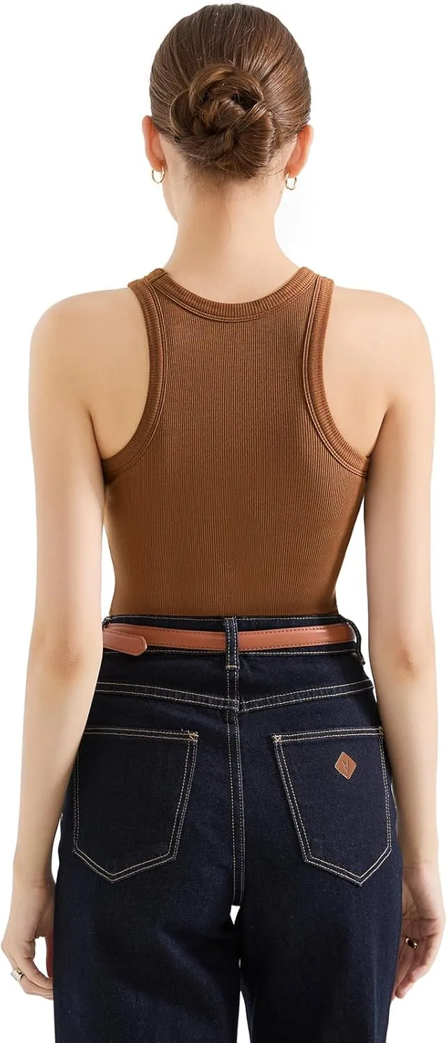 SUUKSESS Women Padded Cotton Ribbed Tank Tops 2025 High Neck Racerback Basic Tops