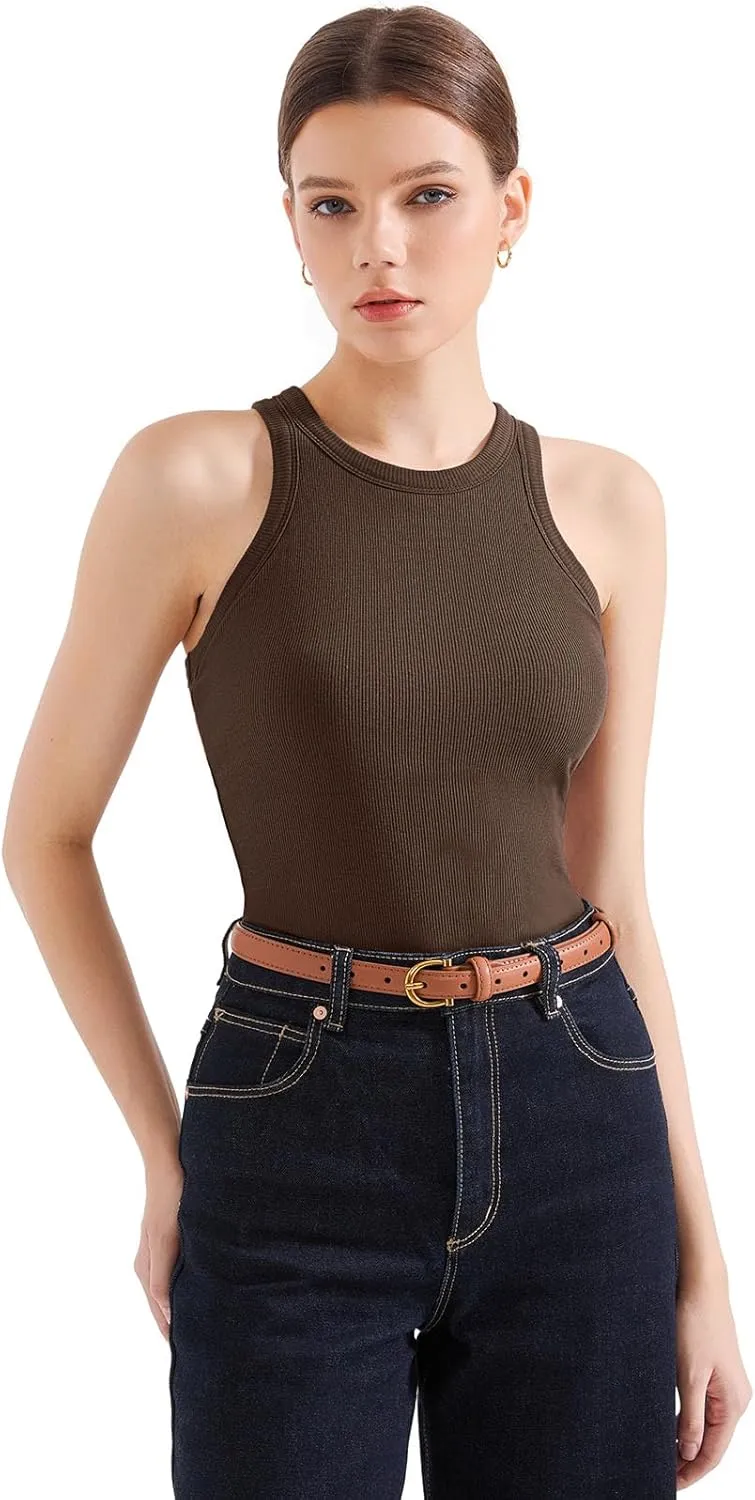 SUUKSESS Women Padded Cotton Ribbed Tank Tops 2025 High Neck Racerback Basic Tops