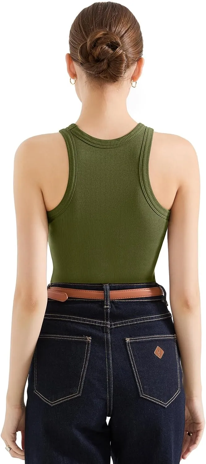 SUUKSESS Women Padded Cotton Ribbed Tank Tops 2025 High Neck Racerback Basic Tops