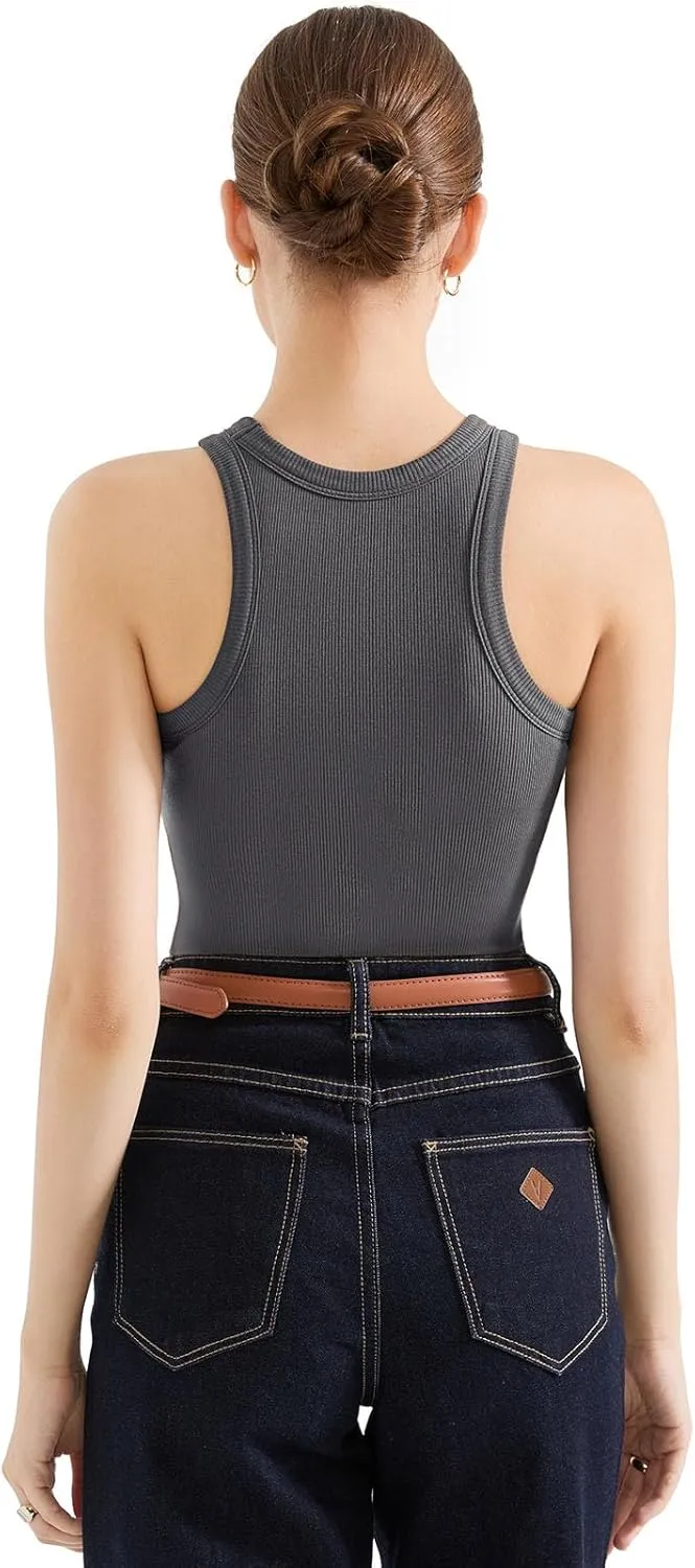 SUUKSESS Women Padded Cotton Ribbed Tank Tops 2025 High Neck Racerback Basic Tops