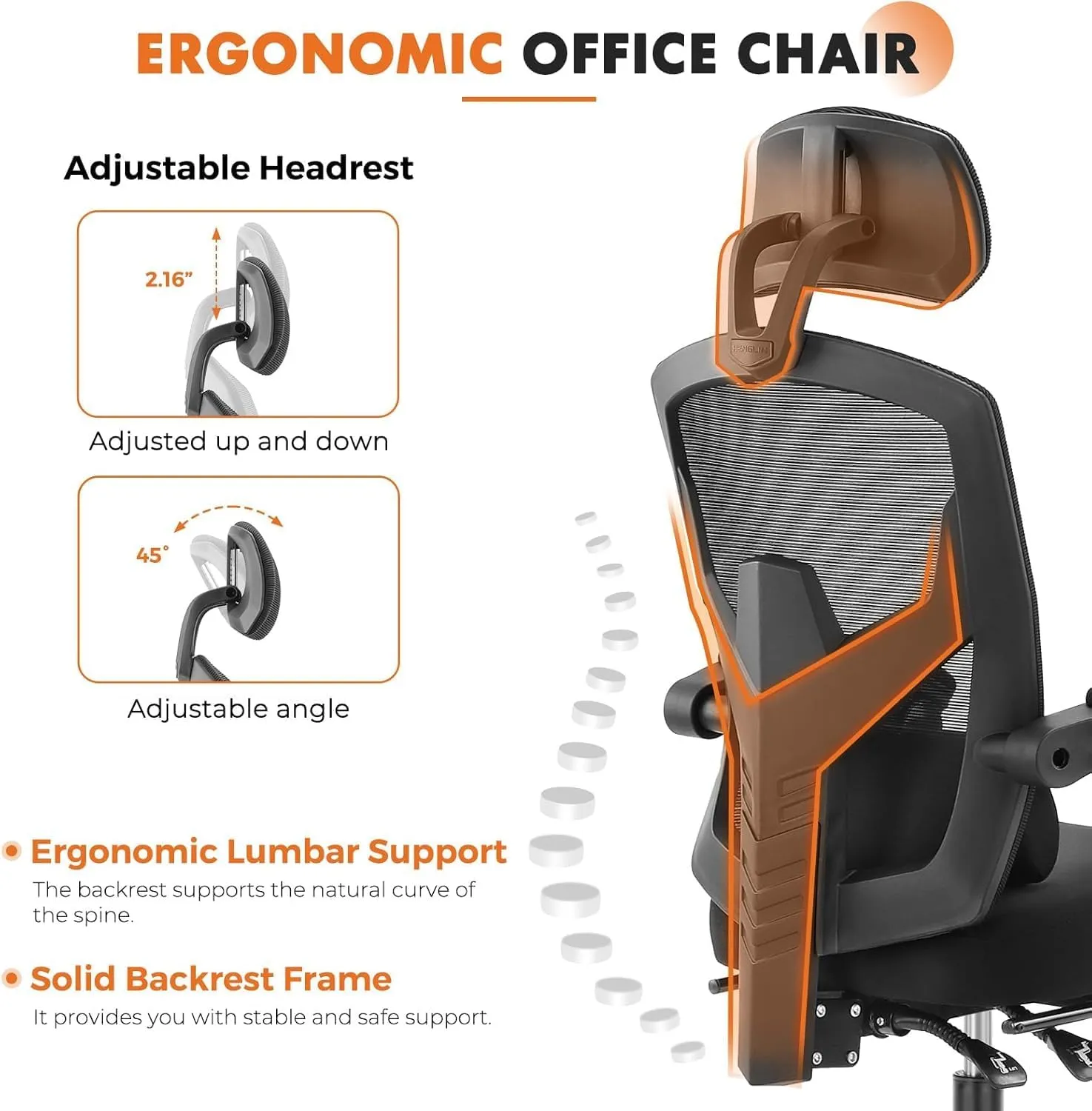 Sweetcrispy Office Computer Desk Chair with Footrest,Ergonomic High-Back Mesh Rolling Work Swivel Chairs with Wheels,Comfortable Lumbar Support,Comfy Arms for Home,Bedroom,Study,Student,Inky
