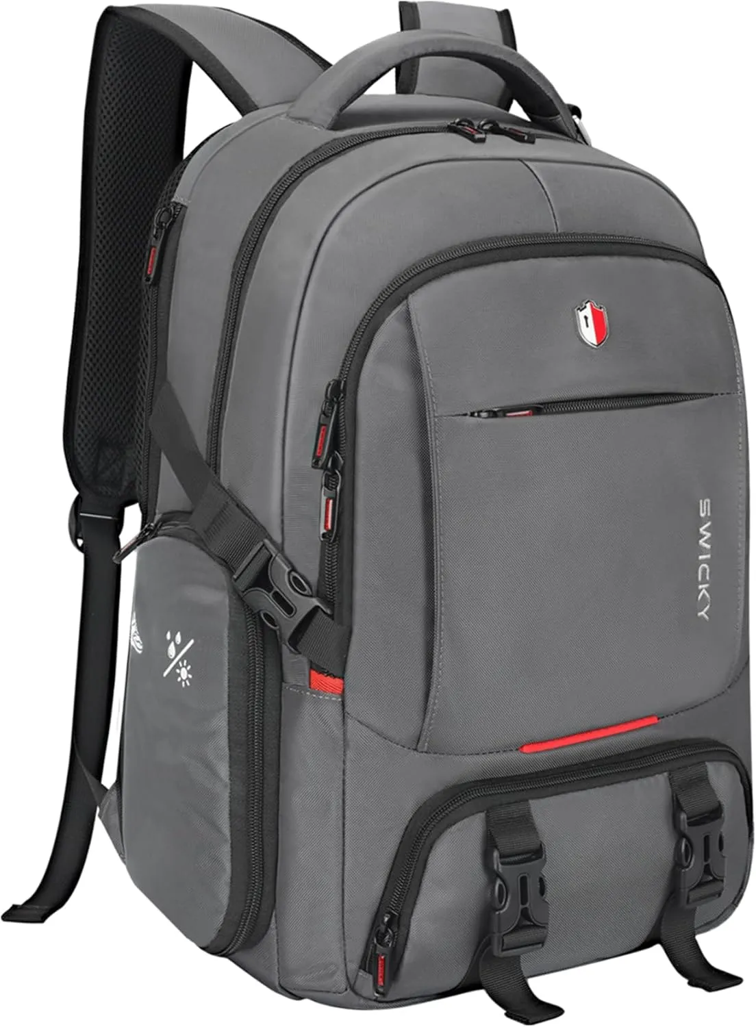 SWICKY 60L Travel Backpack Outdoor, Expandable Backpack with Shoe Compartment/Laptop Bag/Water Resistant/USB Port for Women & Men, Ideal for Travel and Hiking(Gray)