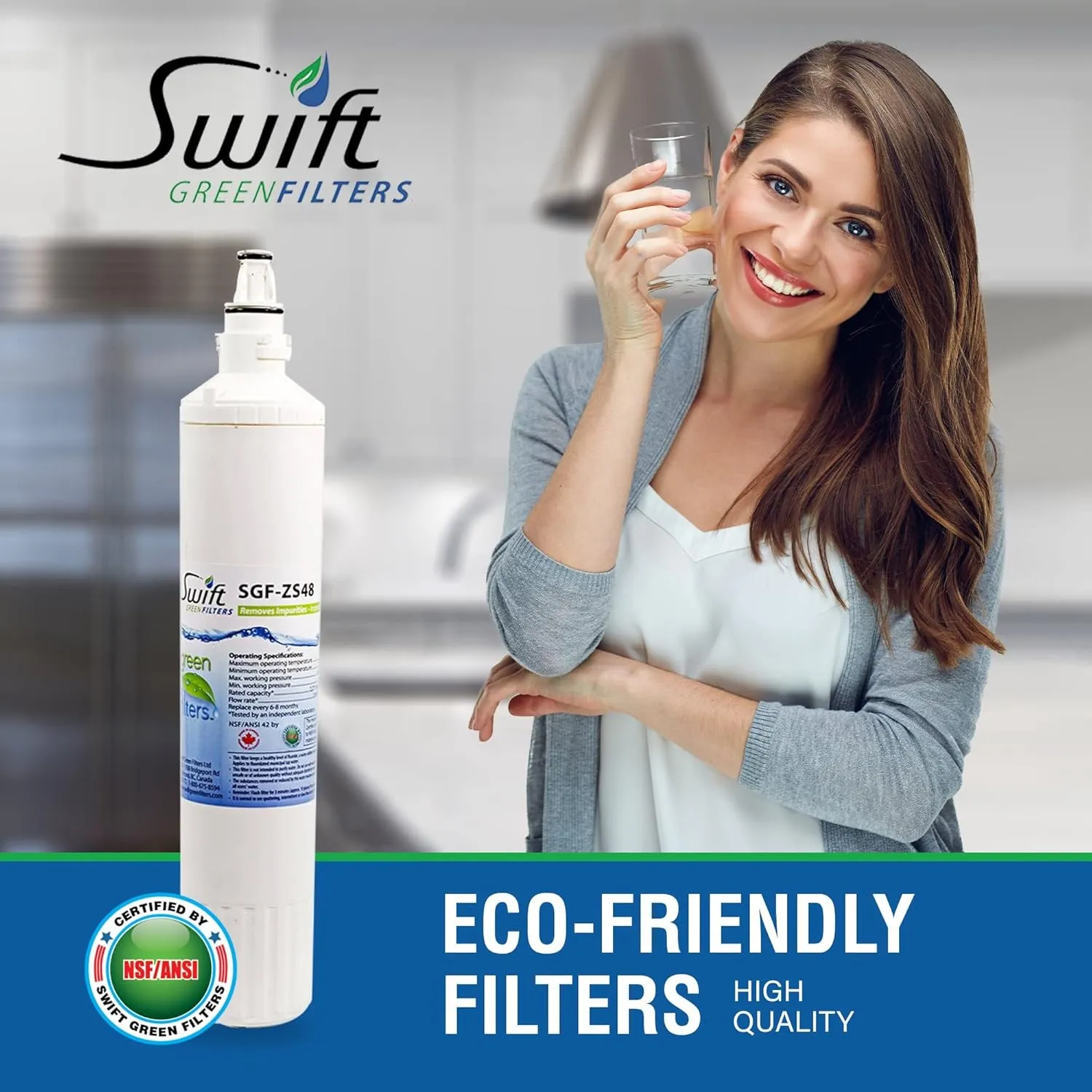 Swift Green Filters SGF-ZS48 Compatible Refrigerator Water Filter for Sub-Zero 4204496,4290510,4204490,EWF-8003A, Pro 48,Made in USA (2 Pack)