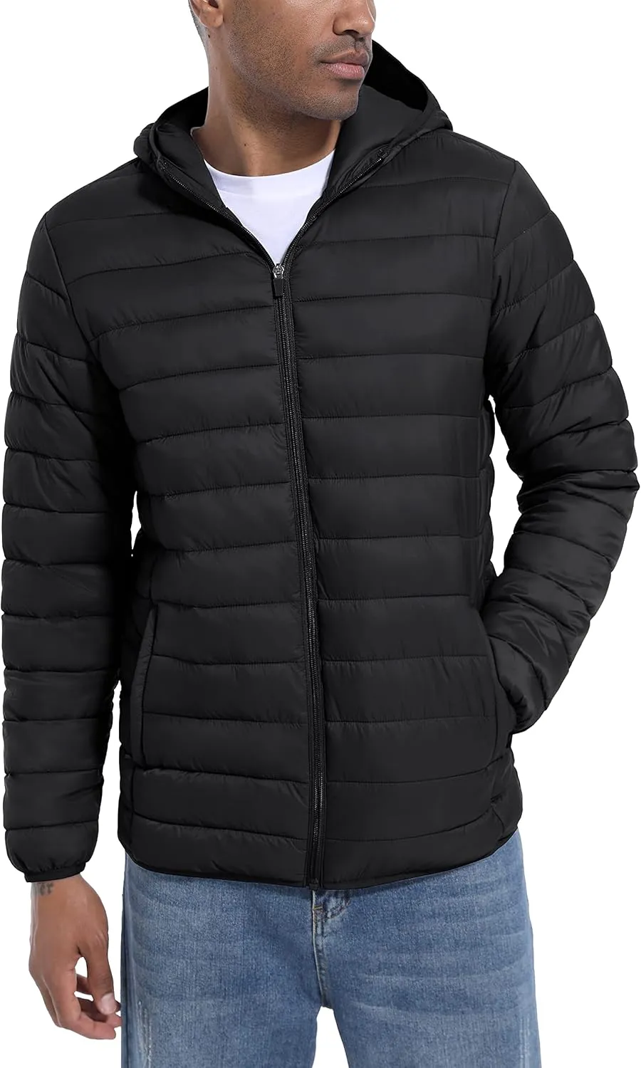 TACVASEN Men's Hooded Puffer Water-Repellent Down Alternative Jacket Insulated Lightweight Windbreaker Quilted Coat
