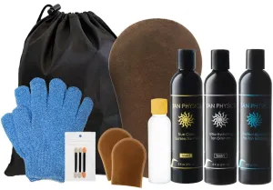 Tan Physics Self Tanner – 13pc Sunless Tanning Kit with True Color Tanner, Pre-Tan Exfoliator & Tan Extender – Includes Face & Body Mitts, Exfoliation Glove, Detail Applicator, Travel Bag & Bottle