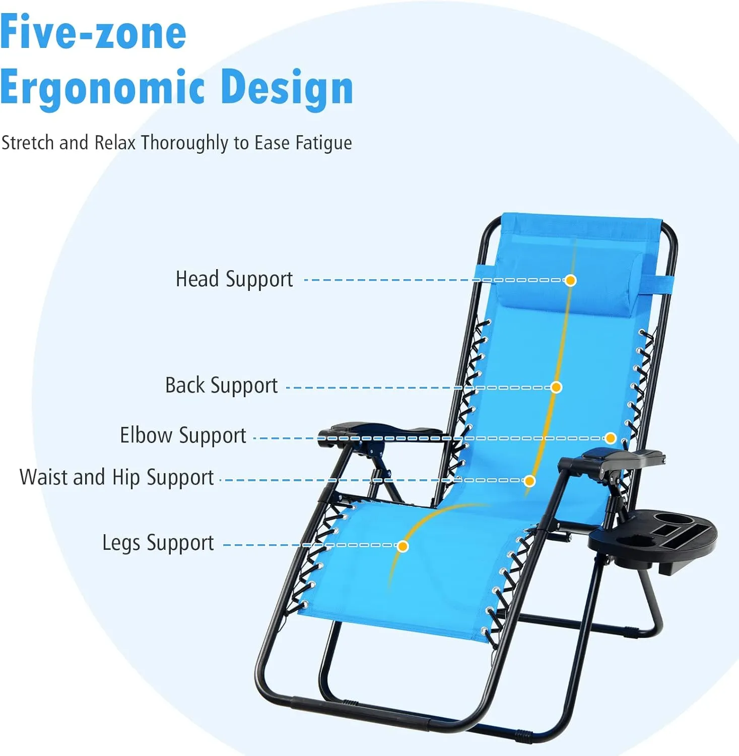 Tangkula Set of 2 Zero Gravity Chair, Folding Patio Lounge Chair Adjustable Outdoor Recliner with Cup Holder, Wide Armrest for Patio Garden Poolside Outdoor Yard Beach, Support 350 lbs (2, Blue)