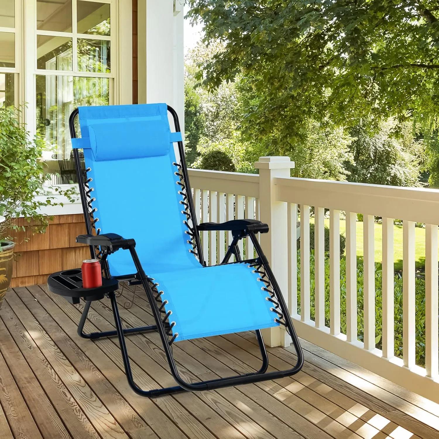 Tangkula Set of 2 Zero Gravity Chair, Folding Patio Lounge Chair Adjustable Outdoor Recliner with Cup Holder, Wide Armrest for Patio Garden Poolside Outdoor Yard Beach, Support 350 lbs (2, Blue)