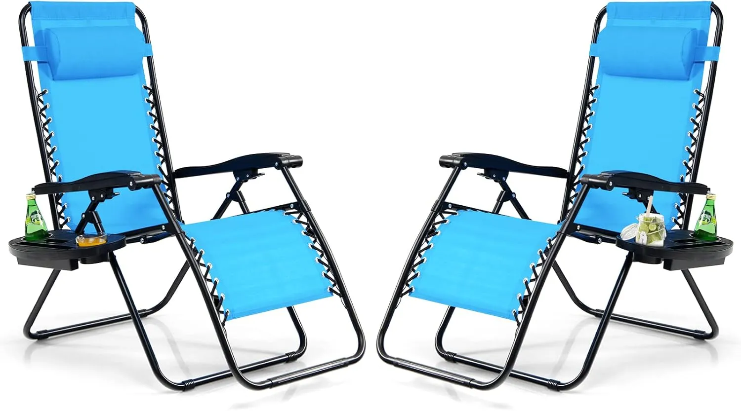 Tangkula Set of 2 Zero Gravity Chair, Folding Patio Lounge Chair Adjustable Outdoor Recliner with Cup Holder, Wide Armrest for Patio Garden Poolside Outdoor Yard Beach, Support 350 lbs (2, Blue)