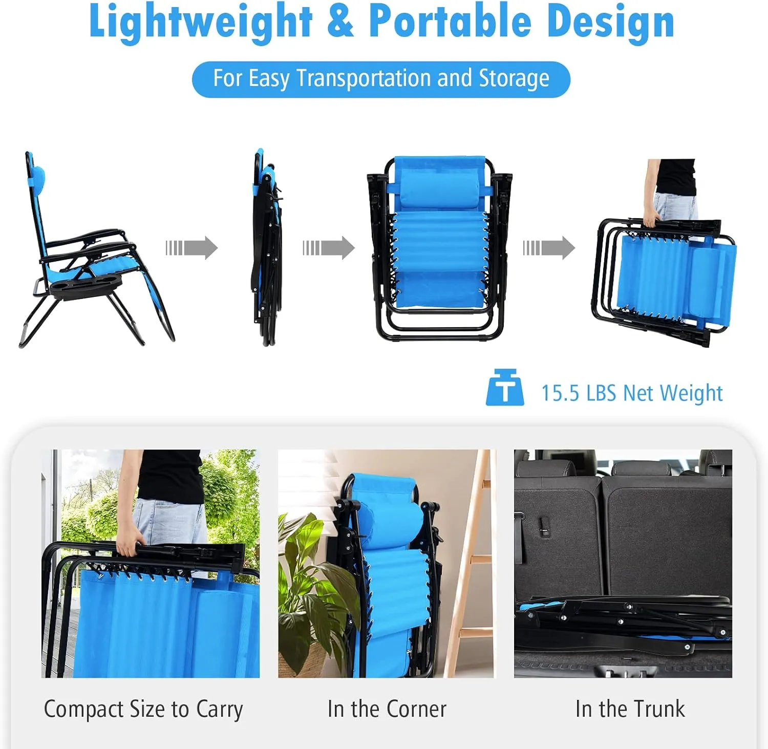 Tangkula Set of 2 Zero Gravity Chair, Folding Patio Lounge Chair Adjustable Outdoor Recliner with Cup Holder, Wide Armrest for Patio Garden Poolside Outdoor Yard Beach, Support 350 lbs (2, Blue)
