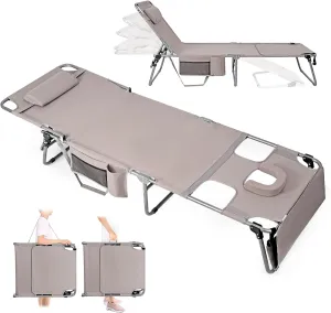Tanning Chair for Outside, Heavy Duty Oversized 330 LBS Lounge Chair with Face/Arm Hole, Wide Folding Layout Face Down Tanning Chair for Beach Poolside Patio Sunbathing Lawn Camping Sun, XL