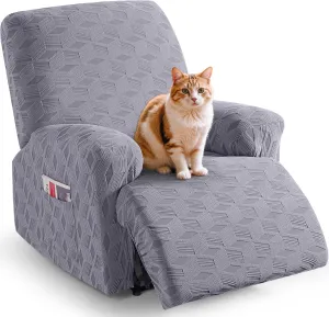 TAOCOCO Oversized Recliner Cover Stretch Recliner Chair Covers, Jacquard Reclining Chair Cover, Furniture Protector Sofa Slipcovers Couch Covers with Elastic Bottom for Kids, Pets (Light Grey)