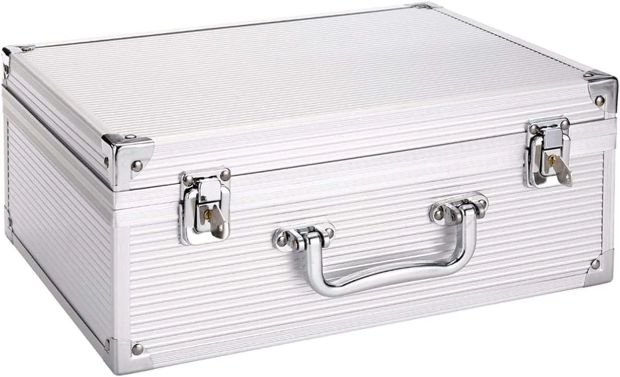 Tattoo Kit Box Case,Tattoo Organizer 12.6" x 9.5" x 5.1" W/Lock Tattooing Machine Carrying Case,Aluminum Alloy with Sponge for Tatto Machine Box (silver)