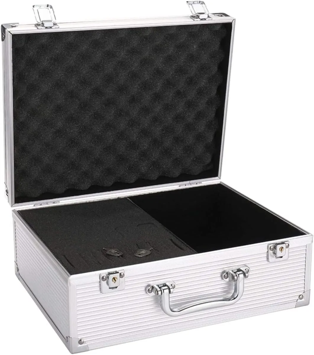 Tattoo Kit Box Case,Tattoo Organizer 12.6" x 9.5" x 5.1" W/Lock Tattooing Machine Carrying Case,Aluminum Alloy with Sponge for Tatto Machine Box (silver)