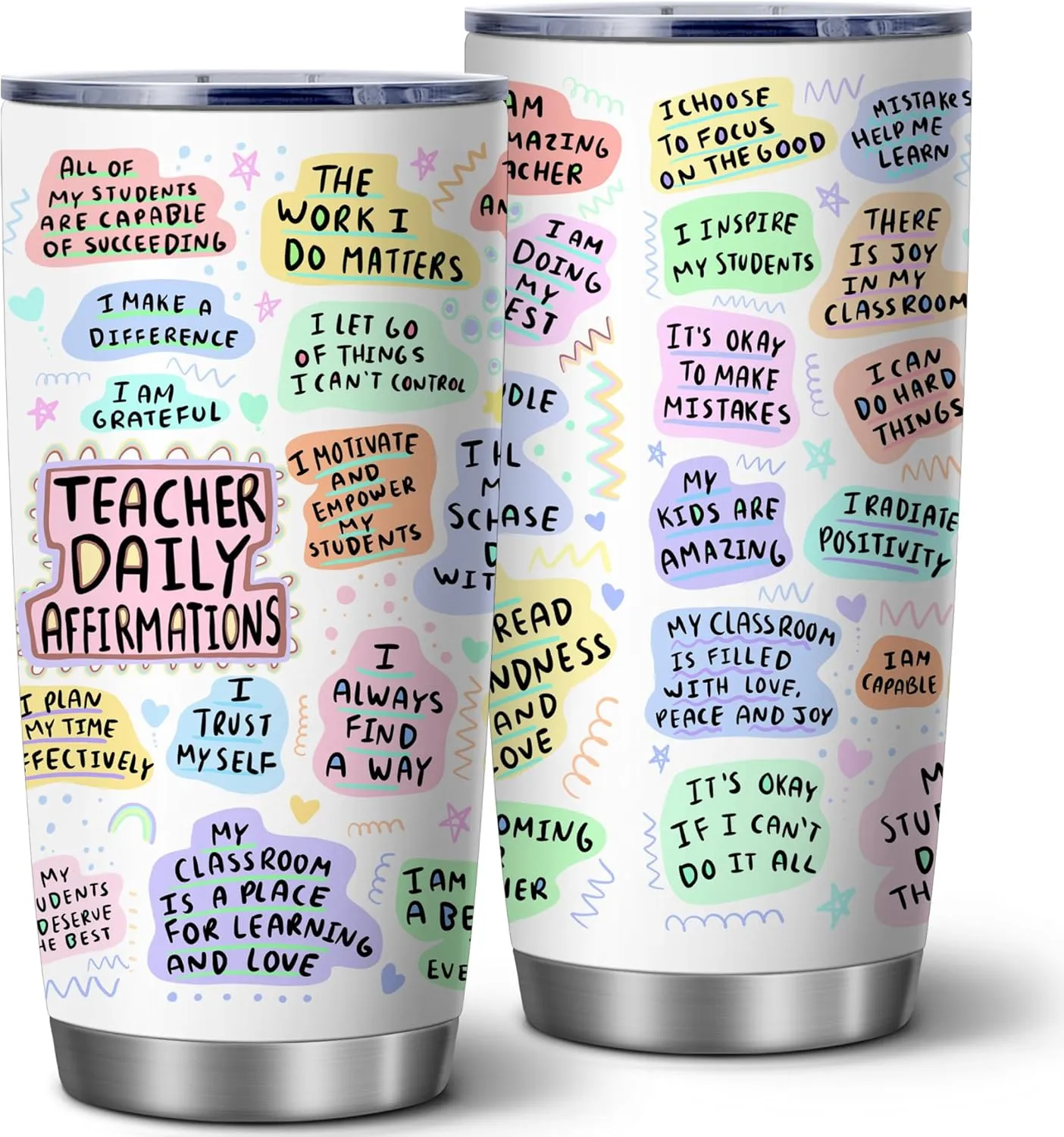 Teacher Tumbler, Funny Daily Affirmations Gift, 20 OZ Insulated Stainless Steel Travel Iced Coffee Tumblers with Lid,Teacher Appreciation Gifts From Student for Women,Teachers,1 Pcs