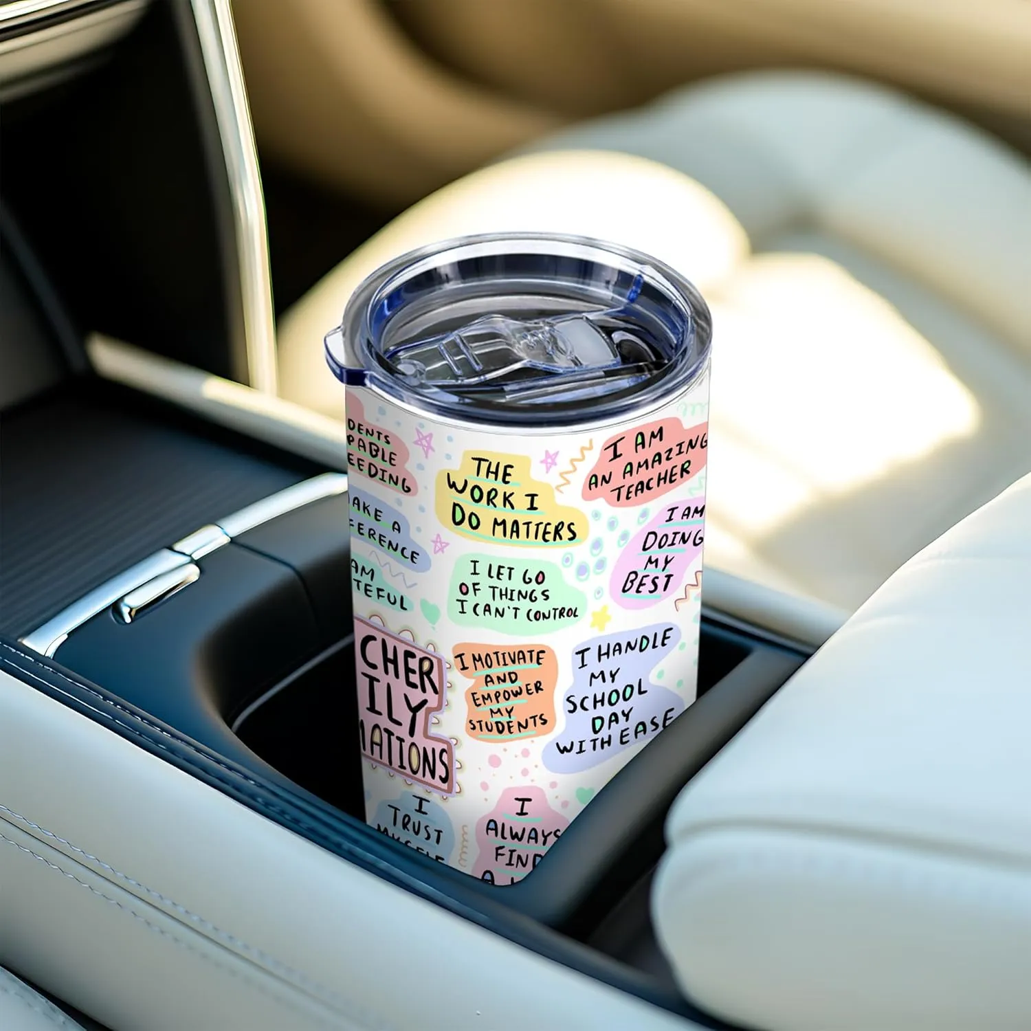 Teacher Tumbler, Funny Daily Affirmations Gift, 20 OZ Insulated Stainless Steel Travel Iced Coffee Tumblers with Lid,Teacher Appreciation Gifts From Student for Women,Teachers,1 Pcs