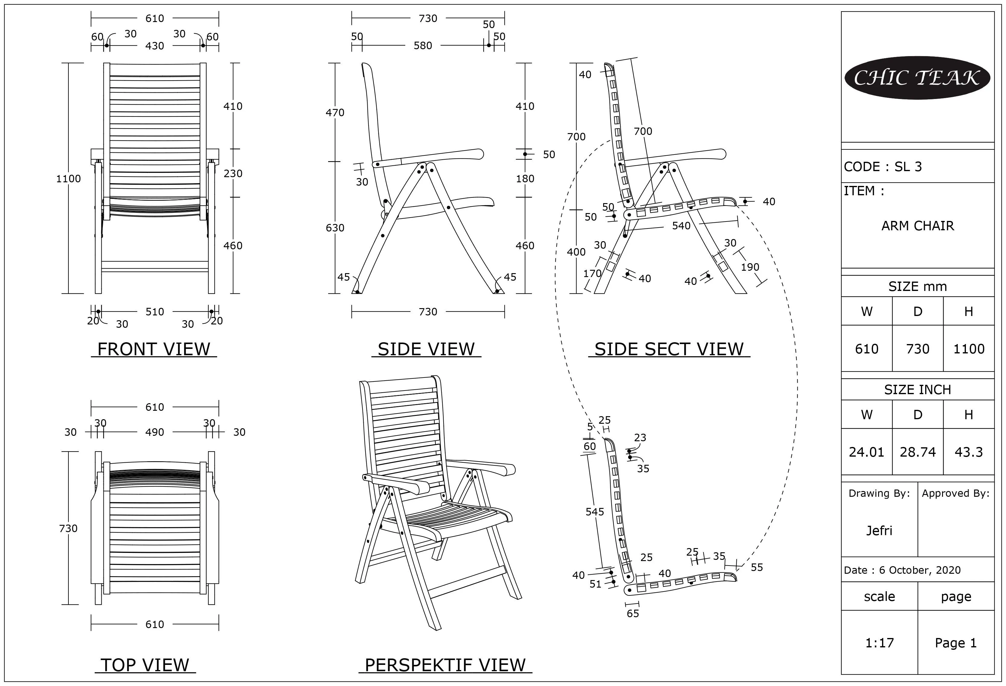 Teak Wood Italy Reclining Chair