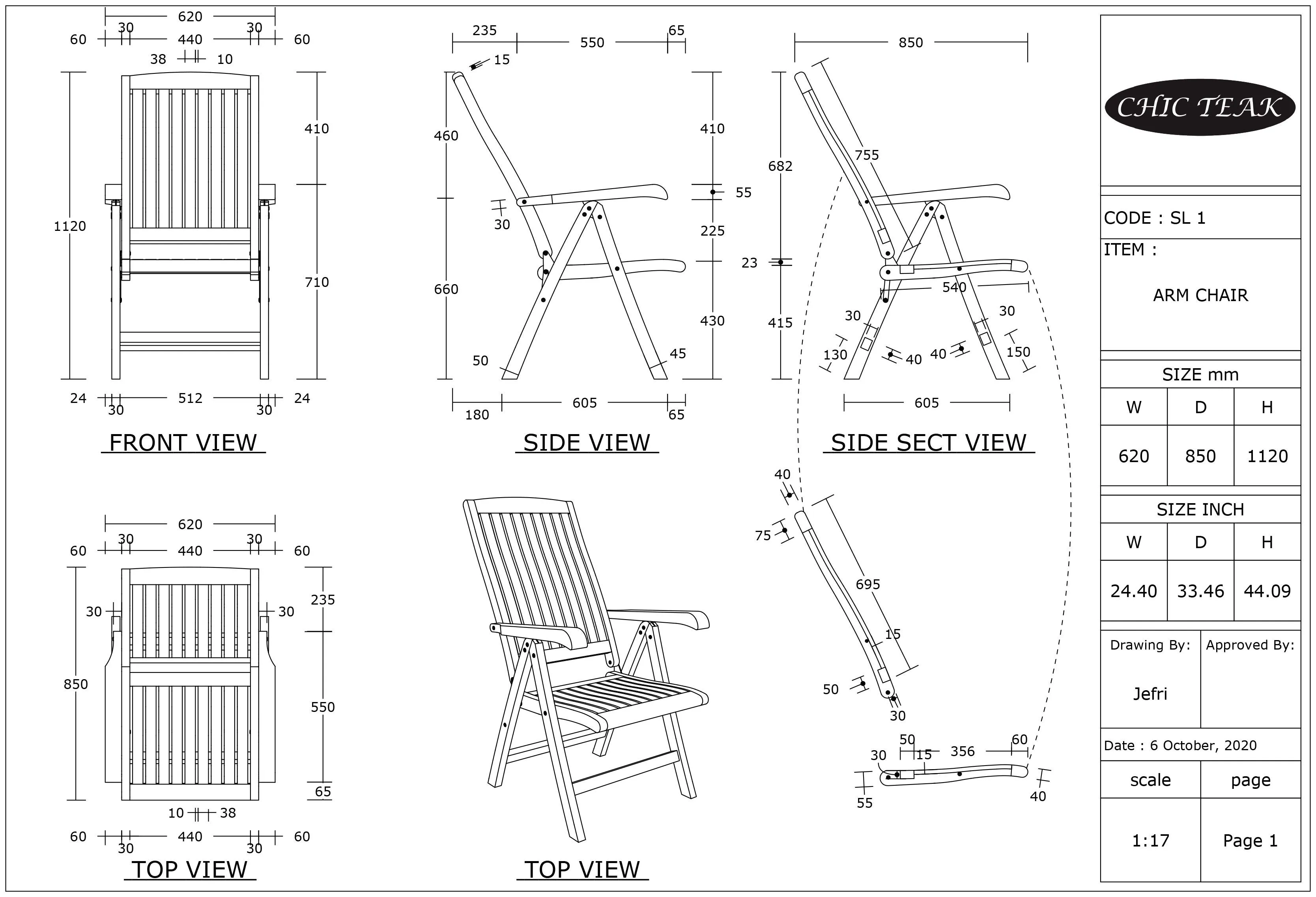 Teak Wood Miami Reclining Chair