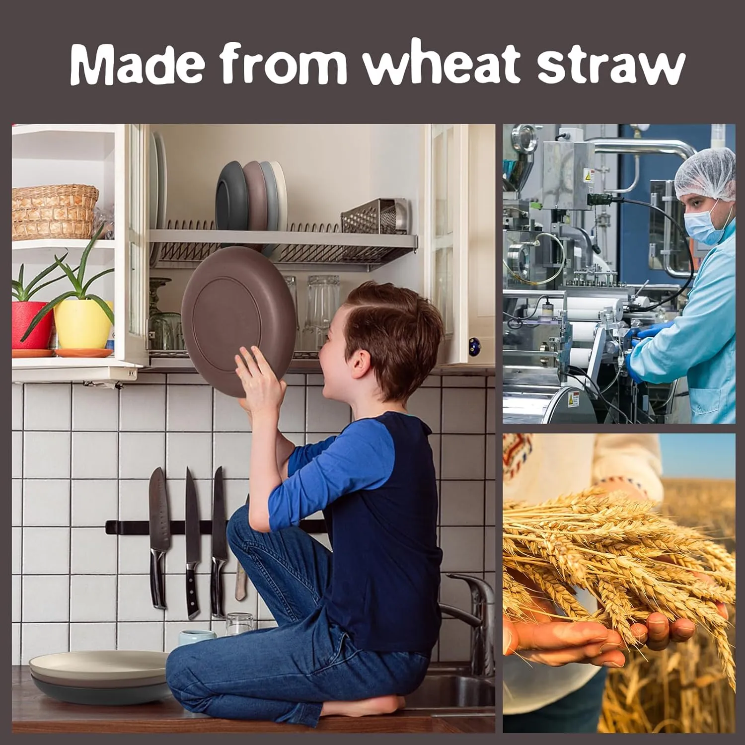 Teivio 16-Piece Kitchen Plastic Wheat Straw Dinnerware Set, Service for 4, Dinner Plates, Dessert Plate, Cereal Bowls, Cups, Unbreakable Plastic Outdoor Camping Dishes, Coastal Multicolor
