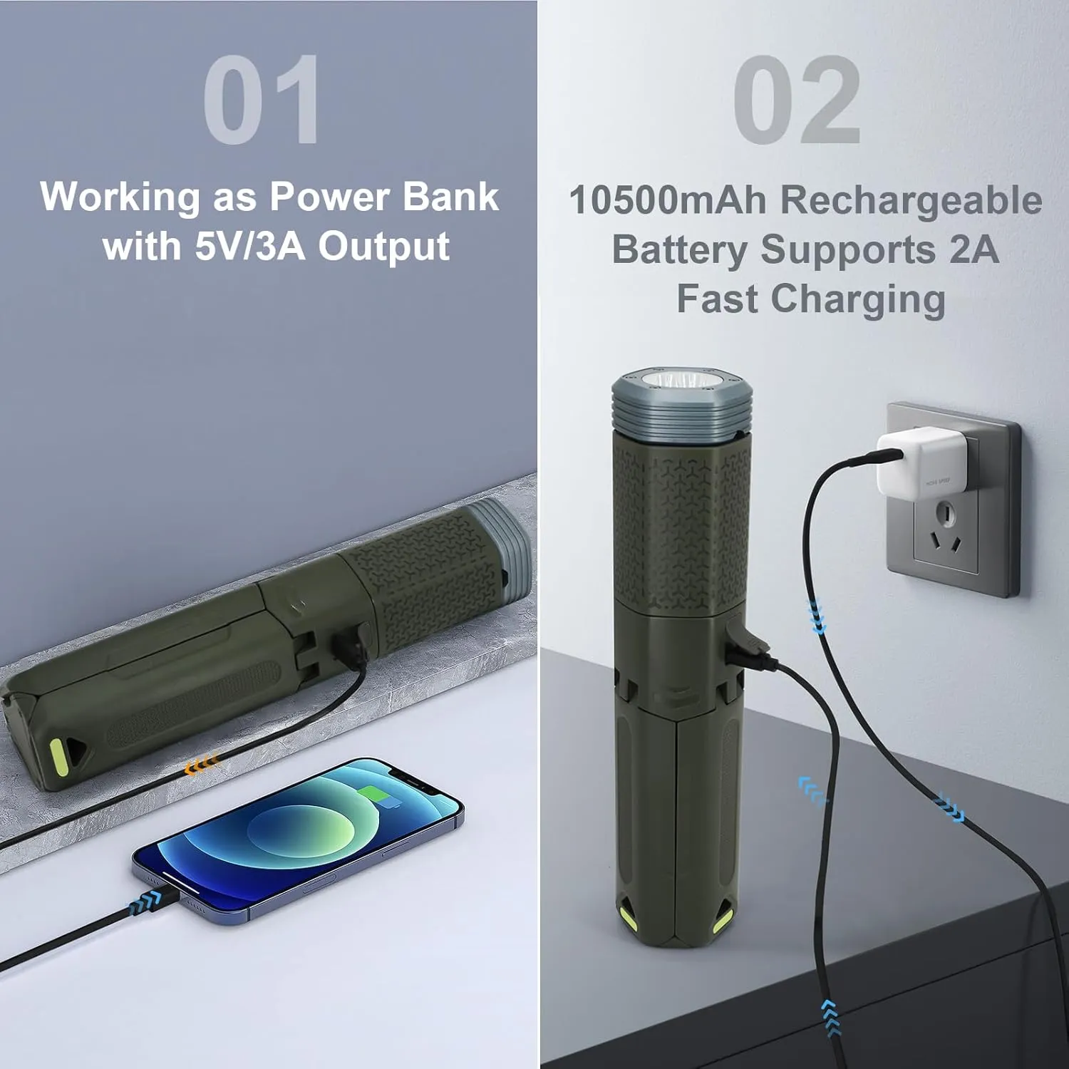 Telescopic Camping Lights,Portable Camping Lantern with Storage Bag,10500mAh Rechargeable Outdoor Adventure Emergency Light,Waterproof LED Work Lights with Magnetic (Dark Green)