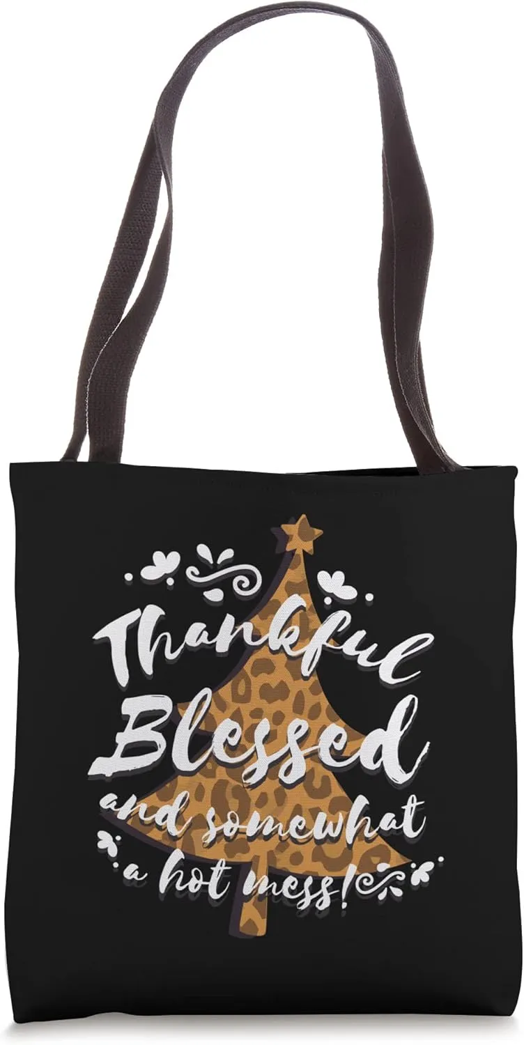 Thankful Blessed and Somewhat a Mess - Leopard Print Tote Bag