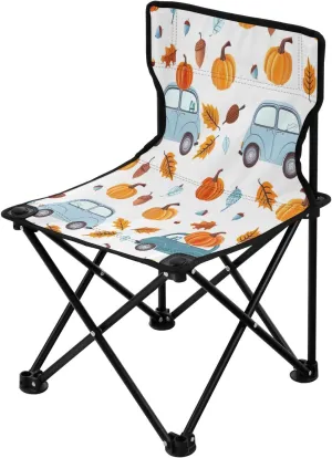 Thanksgiving Car Pumpkin Portable Outdoor Folding Chair Anti-Slip Padded Oxford Cloth Stool Camping Chair Small for Beach Hiking Fishing Gardening Quad Camp Chair