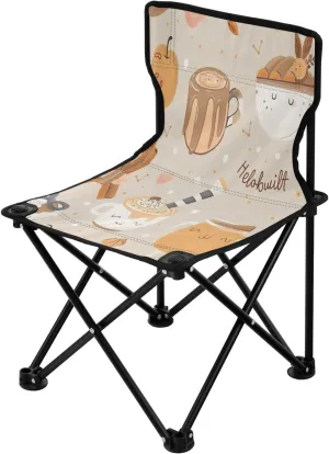 Thanksgiving Cartoon Breakfast Portable Outdoor Folding Chair Anti-Slip Padded Oxford Cloth Stool Camping Chair Small for Beach Hiking Fishing Gardening Quad Camp Chair