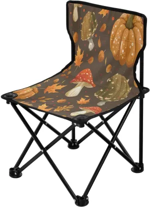 Thanksgiving Cartoon Pumpkin Mushroom Portable Outdoor Folding Chair Anti-Slip Padded Oxford Cloth Stool Camping Chair Small for Beach Hiking Fishing Gardening Quad Camp Chair