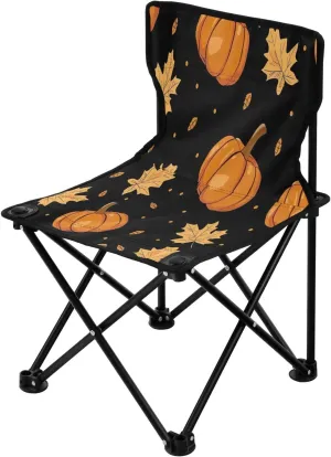 Thanksgiving Cartoon Pumpkin Portable Outdoor Folding Chair Anti-Slip Padded Oxford Cloth Stool Camping Chair Small for Beach Hiking Fishing Gardening Quad Camp Chair