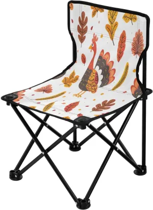 Thanksgiving Maple Leaf Turkey Portable Outdoor Folding Chair Anti-Slip Padded Oxford Cloth Stool Camping Chair Small for Beach Hiking Fishing Gardening Quad Camp Chair