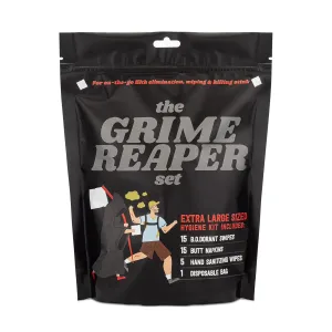 The Grime Reaper Set, On-the-Go Hygiene Kit, For Filth Elimination, Wiping and Killing Stink, 15 B.O.dorant Swipes, 15 Butt Napkins, 5 Hand Sanitizing Wipes, 1 Disposable Bag