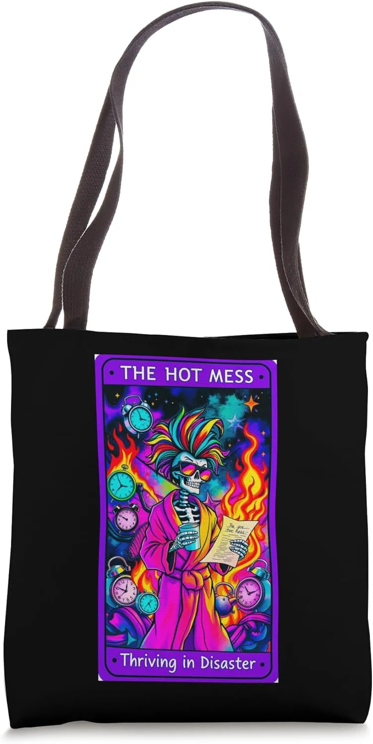 The Hot Mess Tarot Funny Chaos Skeleton Art Tote Bag