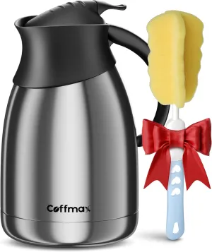 Thermal Insulated Coffee Carafe Pitcher 51 Oz - Vacuum Double Walled Stainless Steel Thermos Butler – Hot Chocolate Coffee Water Tea Beverage Server With Brush by Coffmax