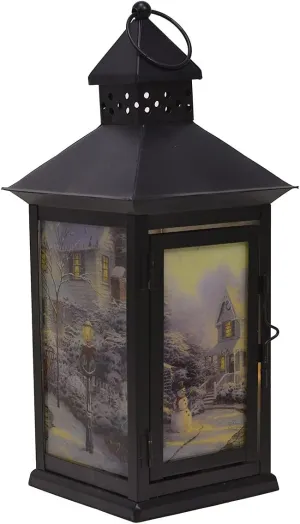 Thomas Kinkade Night Before Christmas Metal Holiday Flameless LED Lantern, Black, 13.5 Inch