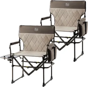 TIMBER RIDGE 2 Pack Camping Directors Chair with Side Table Pocket, Portable Folding Heavy Duty Lawn Chair for Fishing Trip Picnic Concert Outdoor 400lbs, Tan