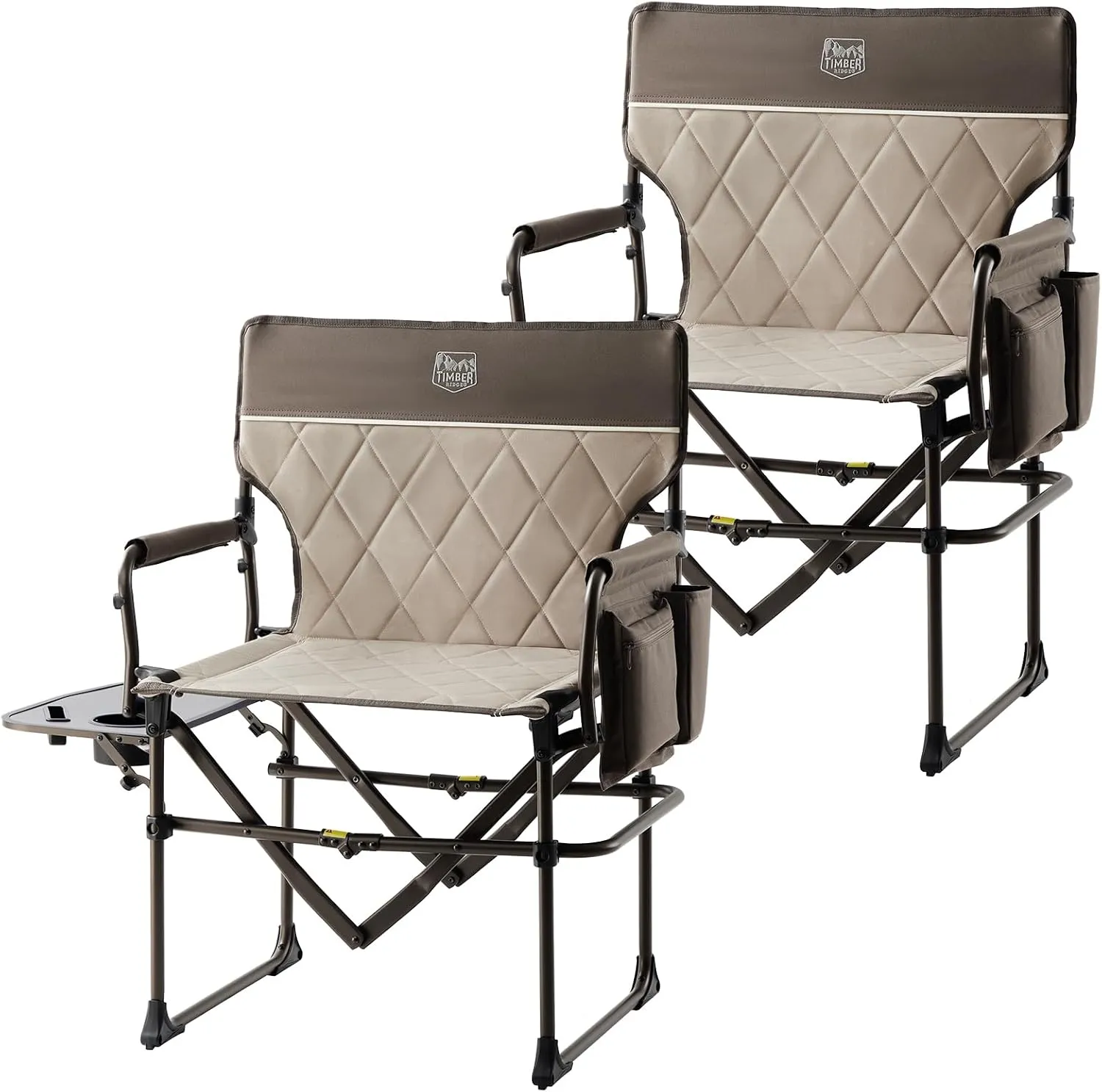 TIMBER RIDGE 2 Pack Camping Directors Chair with Side Table Pocket, Portable Folding Heavy Duty Lawn Chair for Fishing Trip Picnic Concert Outdoor 400lbs, Tan