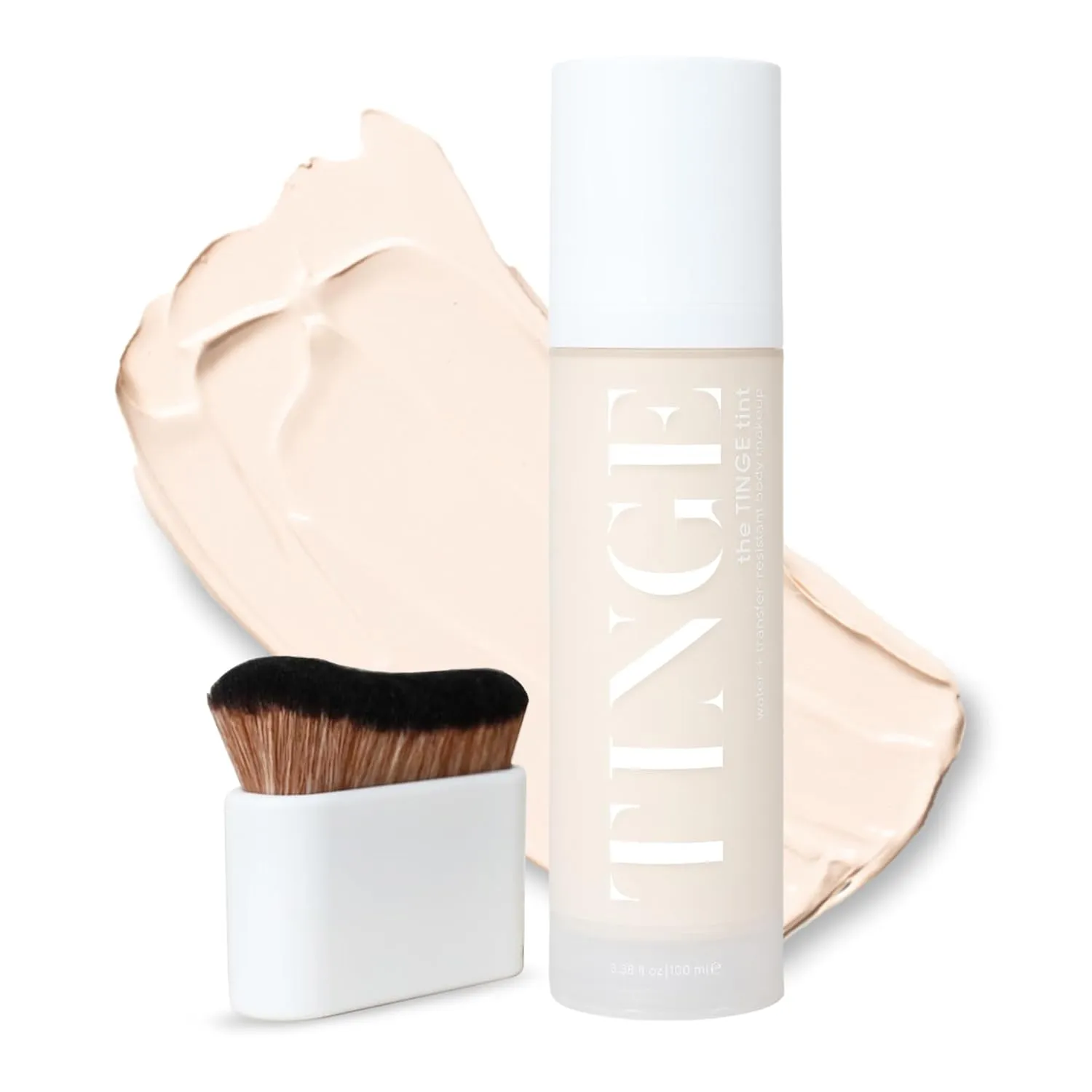 Tinge Body Makeup & Brush Bundle, 48-Hour Medium Coverage Tint with Hyaluronic Acid, Semi-Matte, Water & Transfer Resistant, Vegan, Kabuki Brush for Streak-Free Blending, Fair Warm, 3.38 Fl Oz