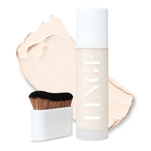 Tinge Body Makeup & Brush Bundle, 48-Hour Medium Coverage Tint with Hyaluronic Acid, Semi-Matte, Water & Transfer Resistant, Vegan, Kabuki Brush for Streak-Free Blending, Fair Warm, 3.38 Fl Oz