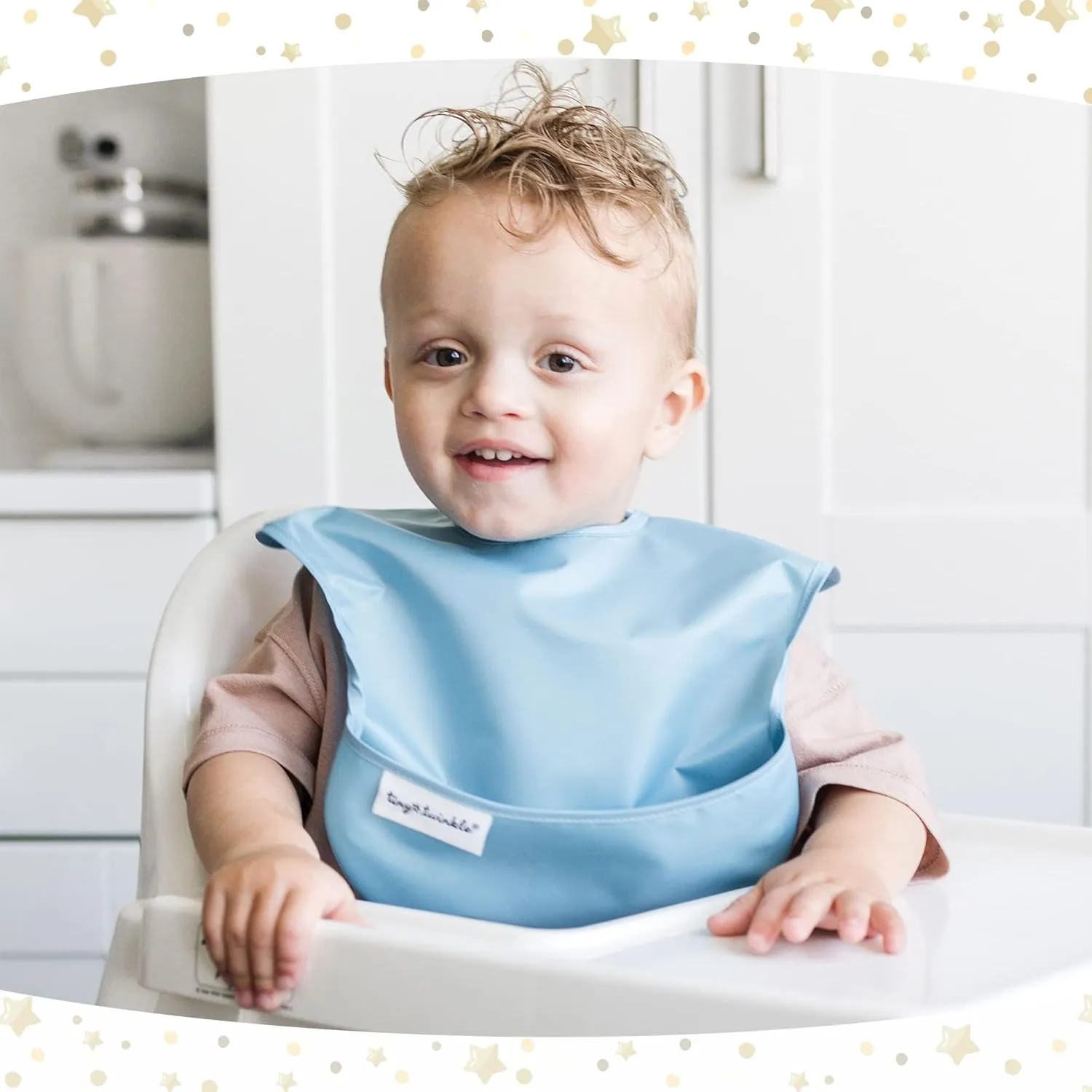 Tiny Twinkle Mess-Proof Baby Bib - Waterproof Bib for Baby Boy or Girl - PFAS, PVC, BPA, Phthalate Free - Baby Food Bibs