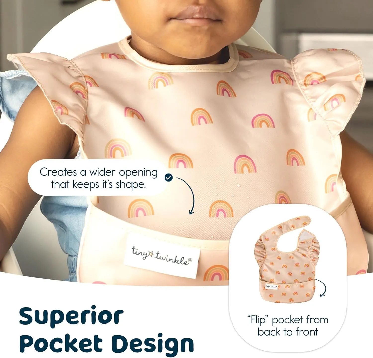 Tiny Twinkle Mess-Proof Baby Bib - Waterproof Bib for Baby Boy or Girl - PFAS, PVC, BPA, Phthalate Free - Baby Food Bibs