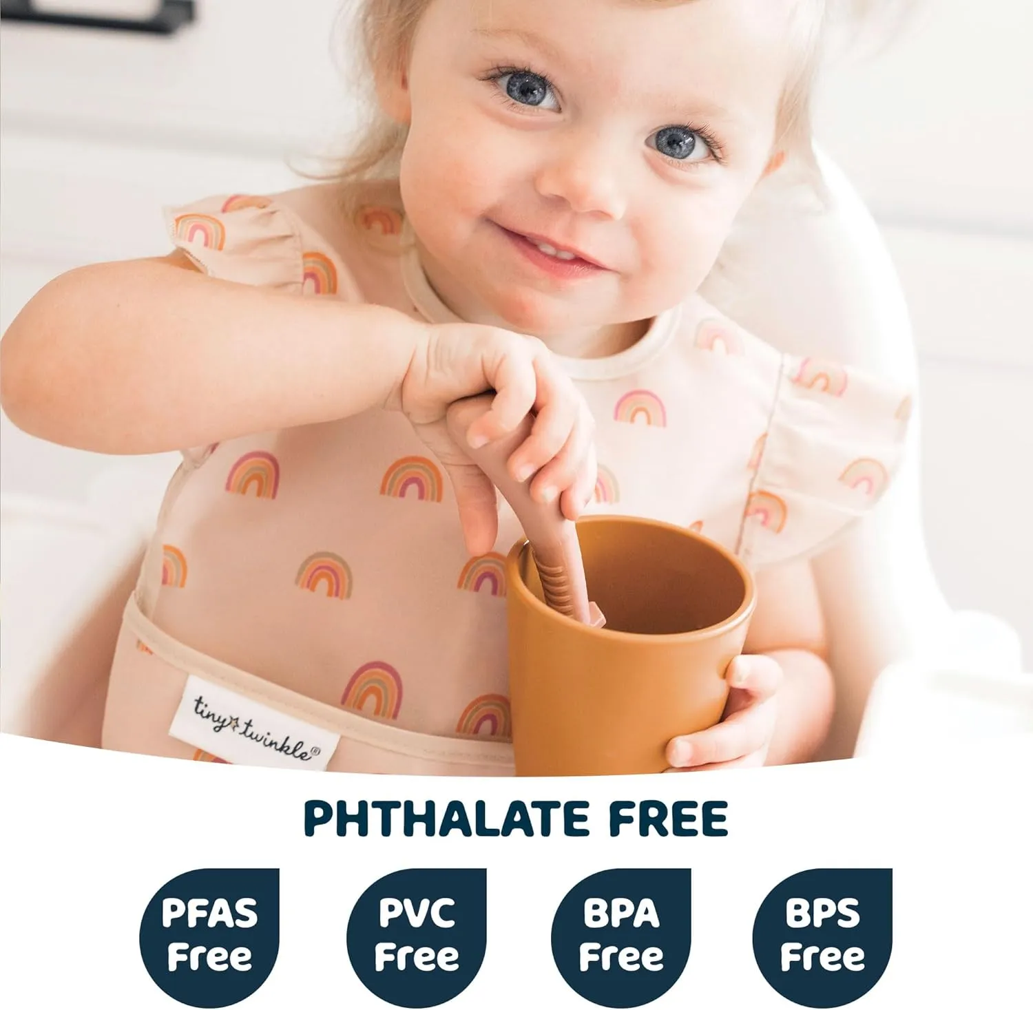 Tiny Twinkle Mess-Proof Baby Bib - Waterproof Bib for Baby Boy or Girl - PFAS, PVC, BPA, Phthalate Free - Baby Food Bibs