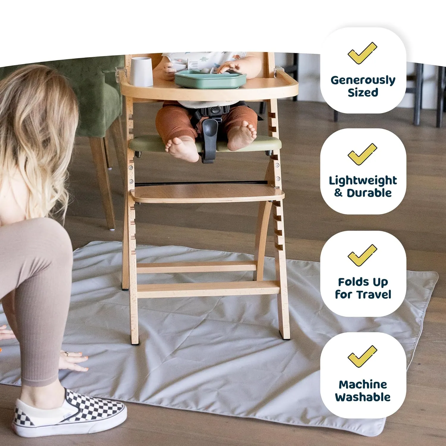 Tiny Twinkle Mess-Proof Splat Mats for Under high Chairs or Table Cover Art Projects for Baby and Toddler - Waterproof, Washable Floor or Table Splash mat 51" x 51" (Wisteria)