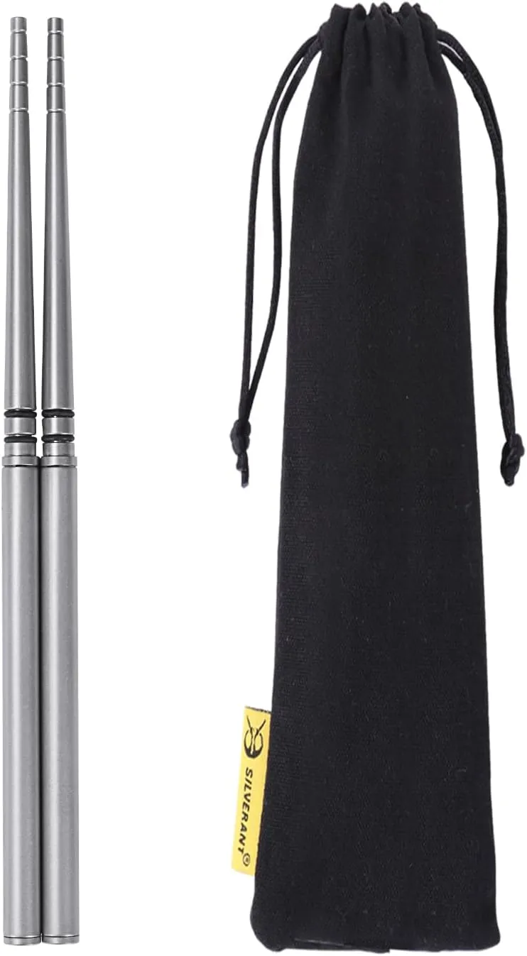 Titanium Chopsticks, Ultralight Utensil Titanium Collapsible Folding Travel Chopsticks - Perfect for Camping, Hiking, Backpacking Bushcraft, Office & Home