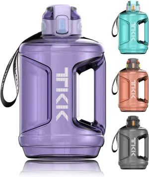 TKK Half Gallon 64oz Water Bottle with Times to Drink Large 64 oz Water Jug with Straw & Strap & Handle, BPA Free Big Water Bottle for Daily Drinking & Gym Workout