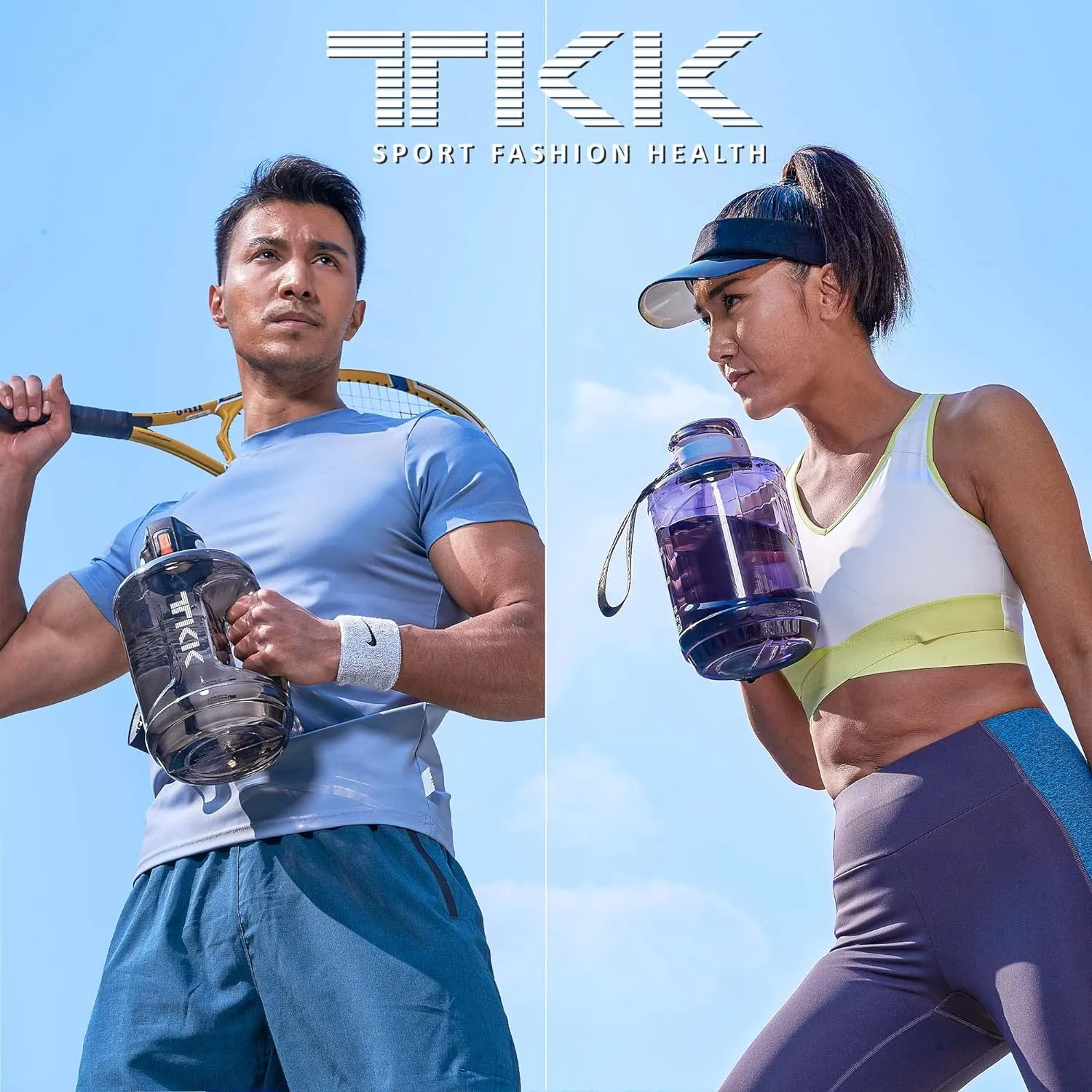 TKK Half Gallon 64oz Water Bottle with Times to Drink Large 64 oz Water Jug with Straw & Strap & Handle, BPA Free Big Water Bottle for Daily Drinking & Gym Workout
