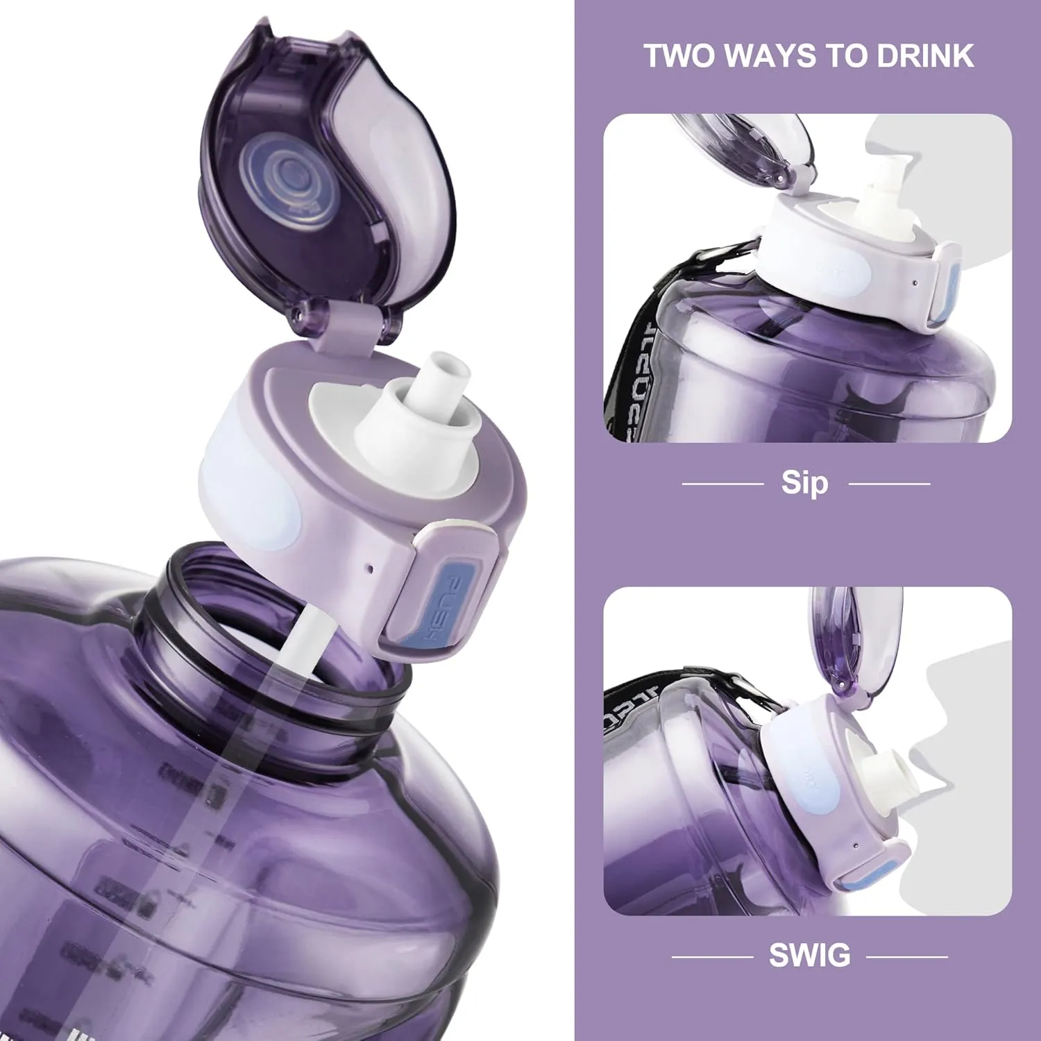 TKK Half Gallon 64oz Water Bottle with Times to Drink Large 64 oz Water Jug with Straw & Strap & Handle, BPA Free Big Water Bottle for Daily Drinking & Gym Workout