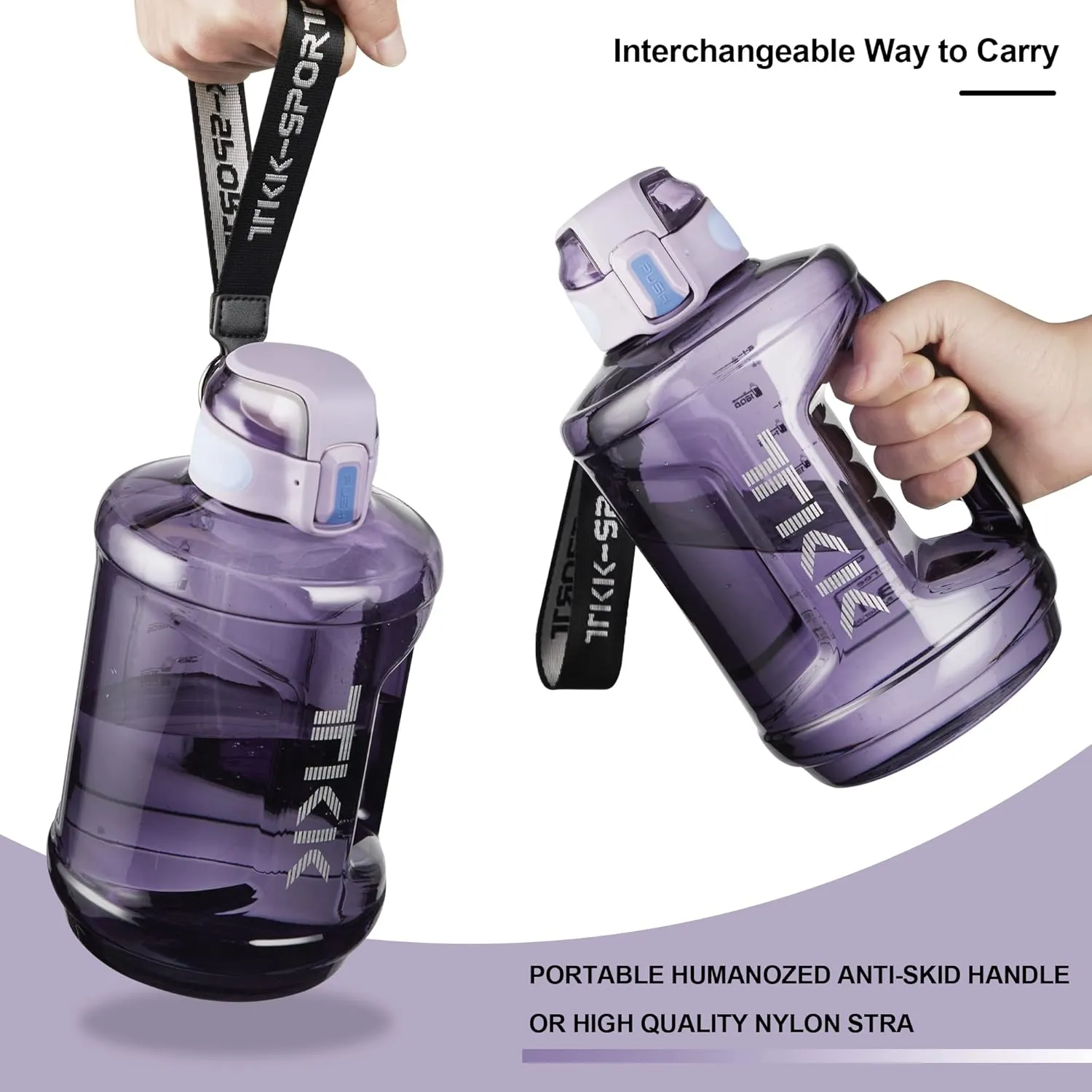 TKK Half Gallon 64oz Water Bottle with Times to Drink Large 64 oz Water Jug with Straw & Strap & Handle, BPA Free Big Water Bottle for Daily Drinking & Gym Workout
