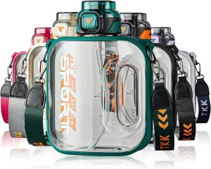 TKK Half Gallon Water Bottle Jug with Straw Large Capacity Plastic Water Bottle Dishwasher Safe 1/2 Gallon 50 Oz Water Bottle Jug BPA Free Tritan for Gym Yoga Travel Camping Outdoor