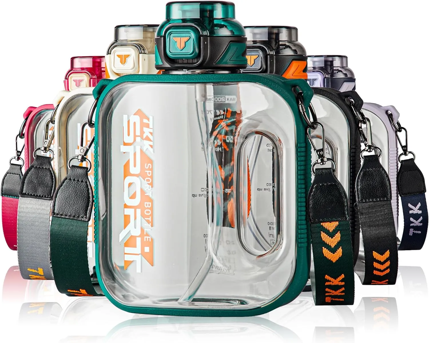 TKK Half Gallon Water Bottle Jug with Straw Large Capacity Plastic Water Bottle Dishwasher Safe 1/2 Gallon 50 Oz Water Bottle Jug BPA Free Tritan for Gym Yoga Travel Camping Outdoor
