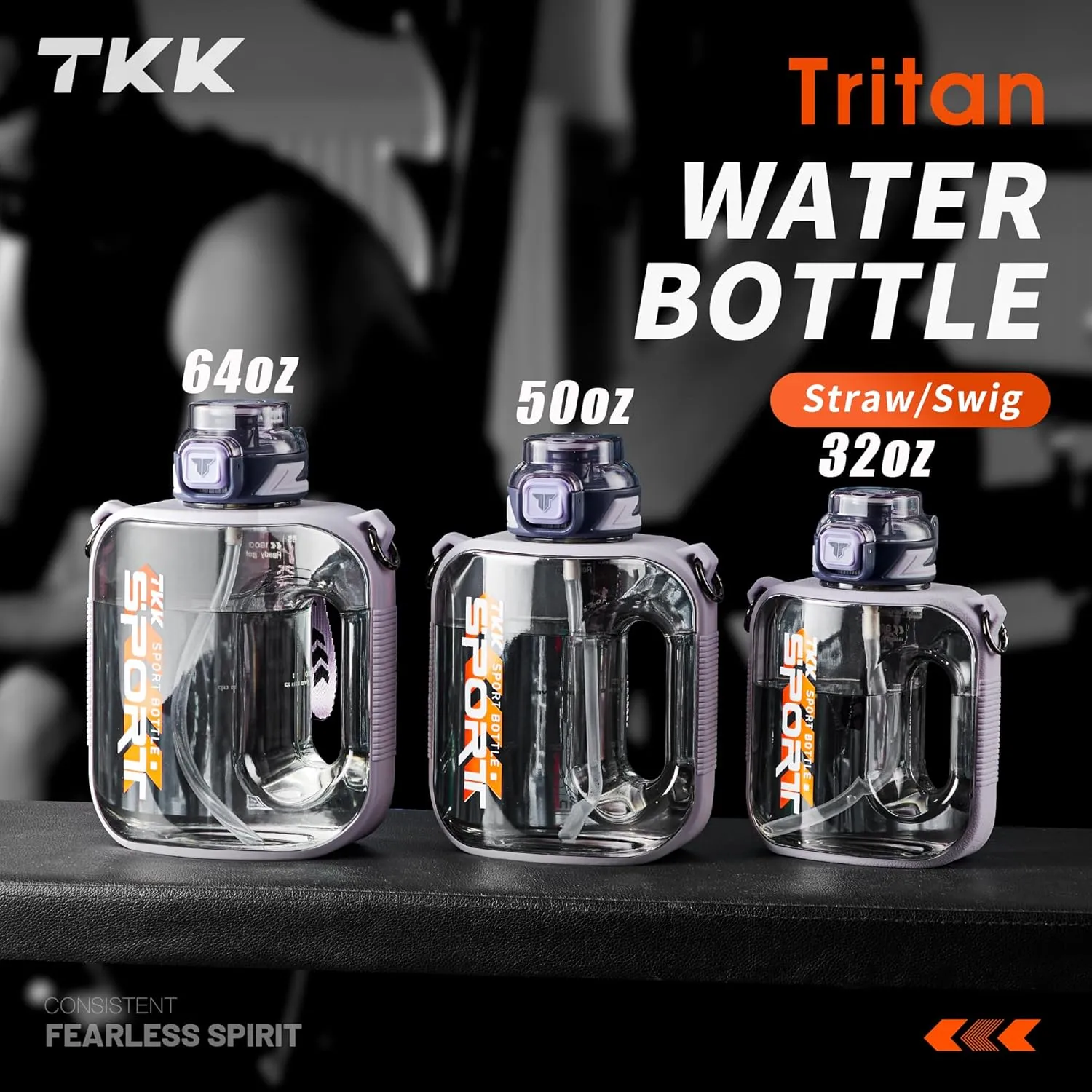 TKK Half Gallon Water Bottle Jug with Straw Large Capacity Plastic Water Bottle Dishwasher Safe 1/2 Gallon 50 Oz Water Bottle Jug BPA Free Tritan for Gym Yoga Travel Camping Outdoor