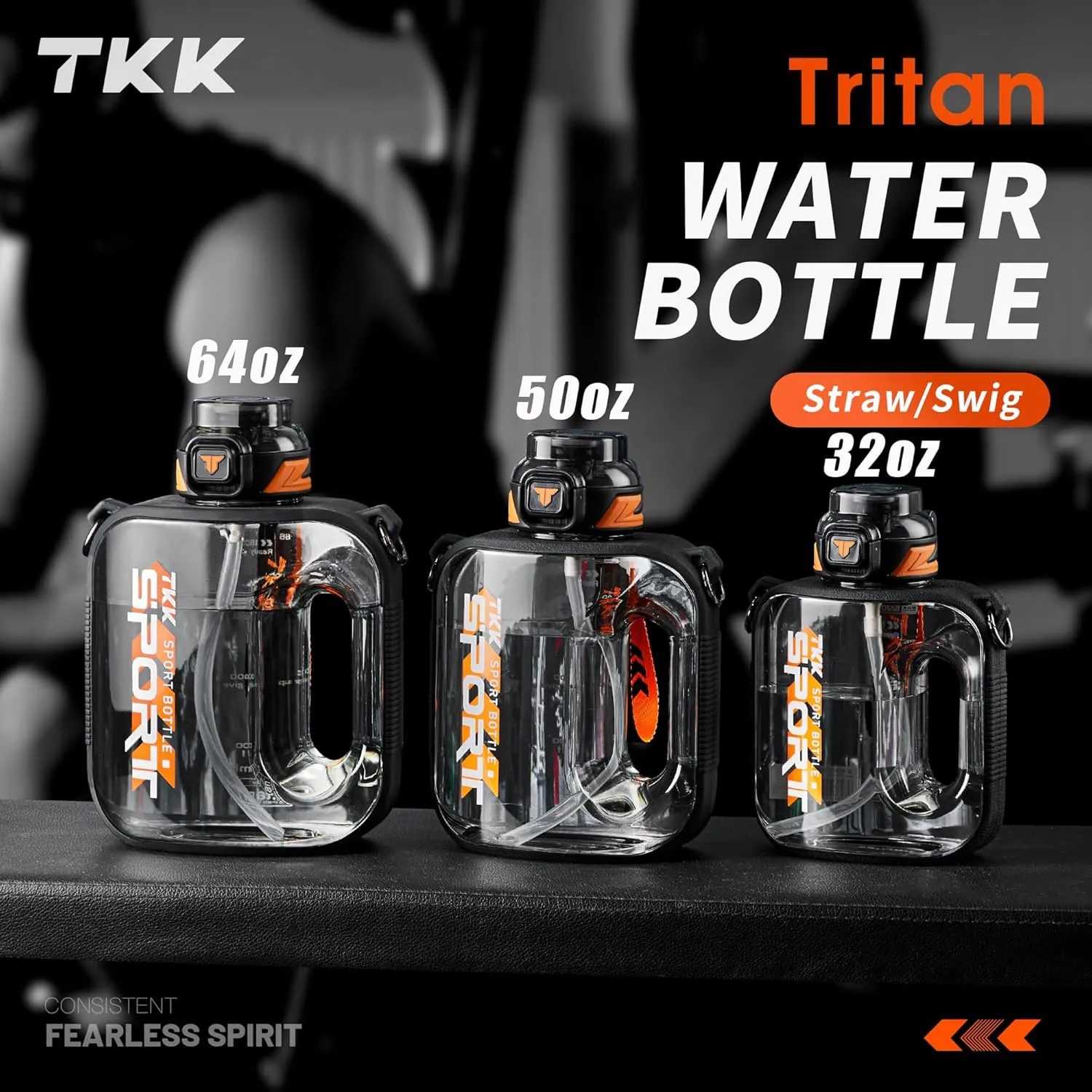 TKK Half Gallon Water Bottle Jug with Straw Large Capacity Plastic Water Bottle Dishwasher Safe 1/2 Gallon 50 Oz Water Bottle Jug BPA Free Tritan for Gym Yoga Travel Camping Outdoor